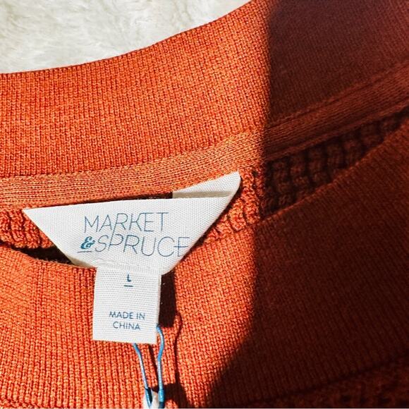 Market & Spruce Size Large Tawnee Cotton Waffle Stitch Sweater Neutral Layering - Picture 9 of 15